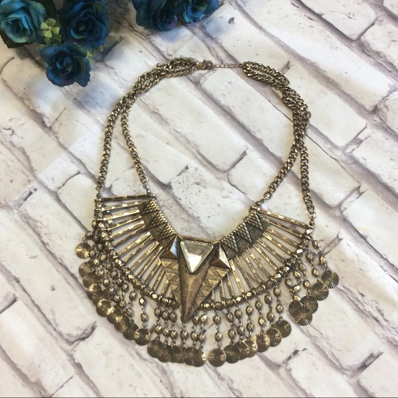 🌸GOLD BRONZE NECKLACE BIB LARGE GODDESS EGYPTIAN - Picture 6 of 8